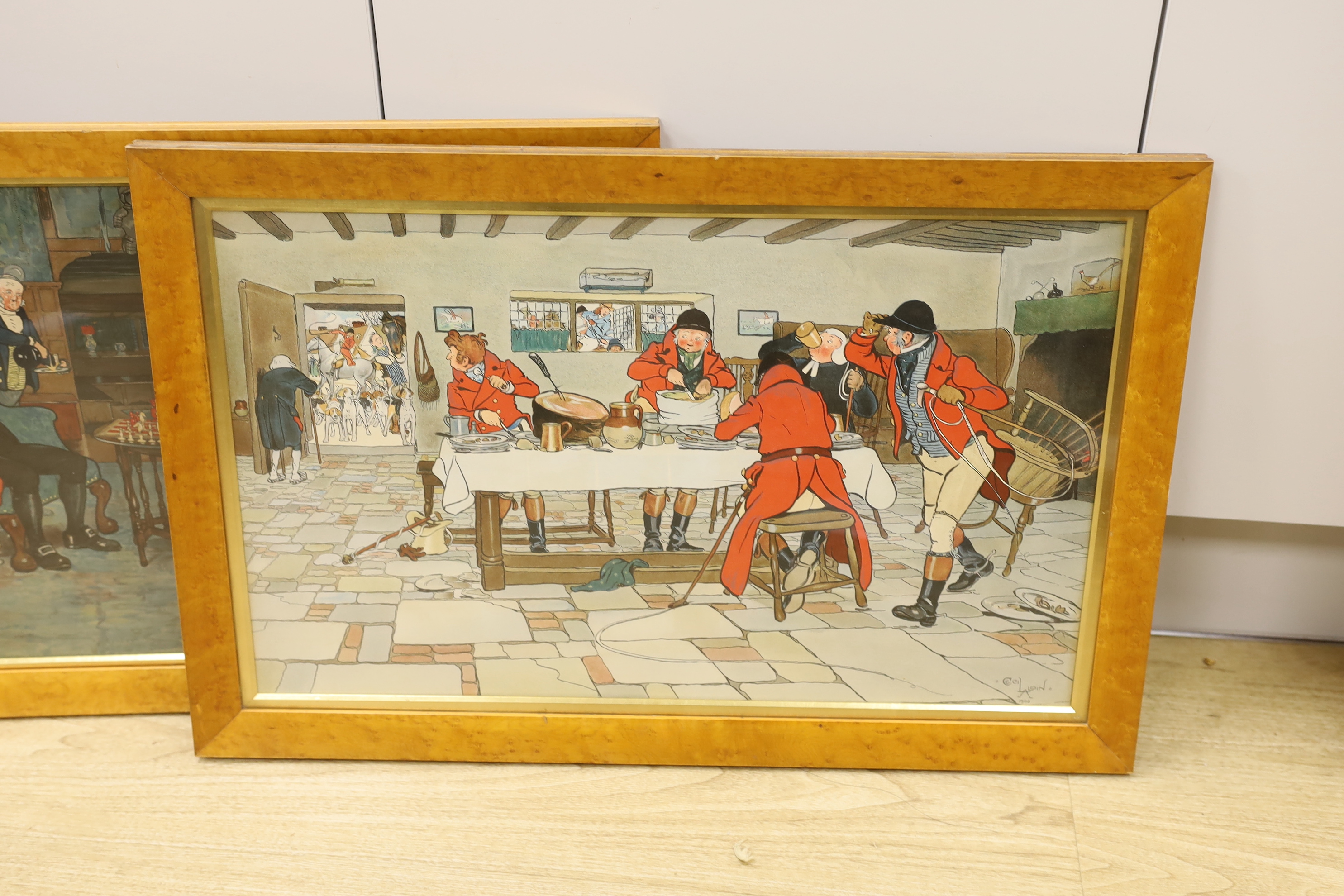 Cecil Aldin, set of four chromolithographs, Revellers, Huntsmen and Card Players, signed in the plate and dated 1900, 37 x 60cm